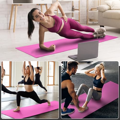Fitvids All Purpose Thick High Density No Tear Exercise Yoga Mat with Strap & Lightweight Features for Indoor & Outdoor Use - color: Pink