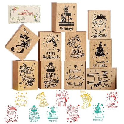 Wooden Rubber Stamp Set, Wood Stamps for Journal, Diary, Scrapbook, Planner, Letter, DIY Craft, Card Making (Chrismas) - color: Chrismas