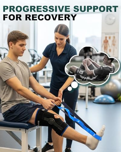 Trideer Non-Elastic Stretching Strap with Loops for Physical Therapy & Rehab, Knee Hip Leg ROM Post-Surgery, Yoga Strap for Stretching, Leg Lifter Strap Mobility Aid, Hamstring Calf Back - color: Blue/75"x1"
