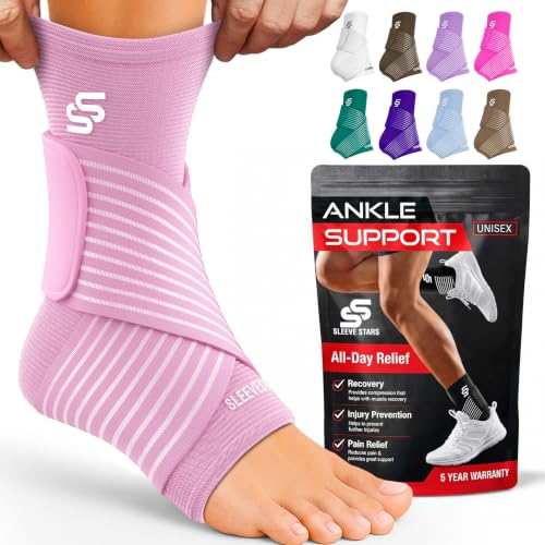 Sleeve Stars Ankle Brace for Women & Men, Ankle Wrap for Sprained Ankle, Compression Sleeve for Plantar Fasciitis Relief, Easy Customizable Support: w/ Removable Strap (Single/M:10"-12"/Baby Pink) - color: Baby Pink, size: Medium
