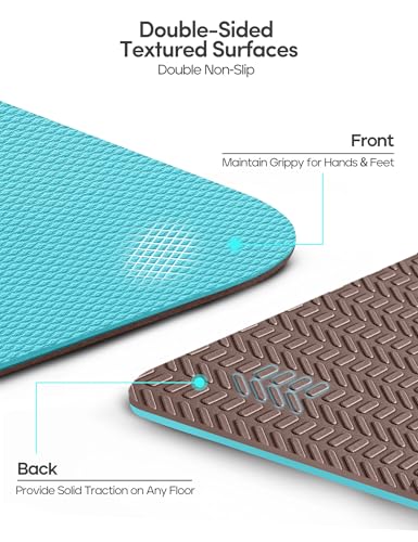 Heathyoga Yoga Mat Non Slip TPE Pilates Exercise Mats for Home Workout Gym Fitness Eco Friendly Thick Hot Yoga Mat with Strap Body Alignment,72"x 26" Thickness 1/4" - color: Turquoise