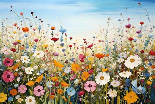Wildflower Field 5D Diamond Painting Kits for Adults, Daisy Meadow 16x12" | Full round drill DIY crystal gem painting with tools for relaxing wall decor. Wildflower meadow field design, 16x12 inch. - color: FMA007