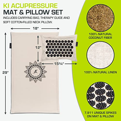 ProsourceFit Ki Acupressure Mat and Pillow Set with 100% Natural Linen for Back/Neck Pain Relief and Muscle Relaxation - color: Onyx Gold