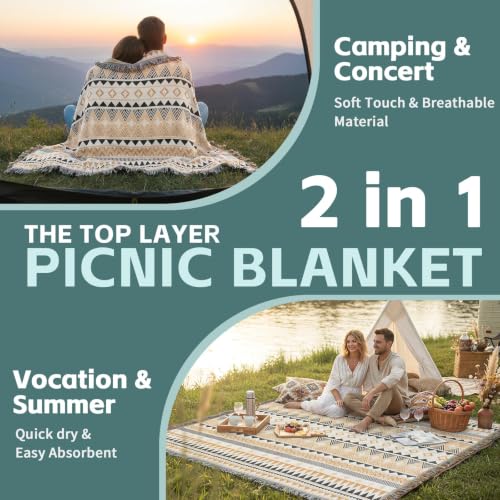 RYCHIC 2 in 1 Extra Large Boho Beach Blanket Towel Giant Woven Outdoor Rug Picnic Mat Camping Gear Cruise Essential 2026 Summer Vacation Must Have Travel Accessories Costa Rica Hawaii Trip Stuff - color: Boho Brown