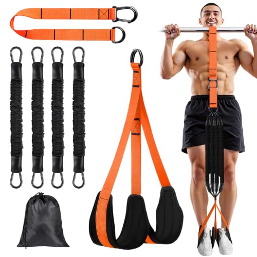 4 Pull Up Assistance Bands, 65-260lbs with Feet Rest | for Pull Up Bar with Fabric Feet/Knee Rest for Body Strength Training, Home Gym Fitness