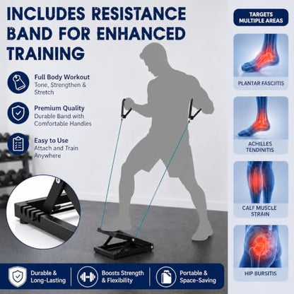 Slant Board for Calf Stretching, Metal Calf Stretcher with Adjustable Incline, Heavy Duty Squat Wedge for Plantar Fasciitis, Achilles Tendon, Portable Calf Stretch Board