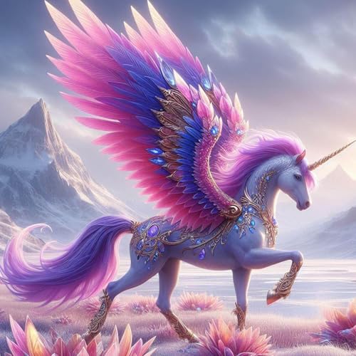Unicorn Diamond Art Kits for Adults, Diamond Painting Kits 14x14 Inch | Full Drill Animal Diamond Painting Kits For Adults, Diy Round Paint By Diamonds For Home Decor Gifts 14x14 Inch - color: Unicorn