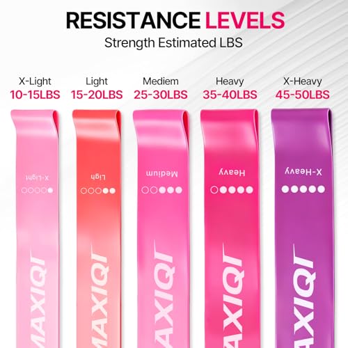 Resistance Loop Exercise Bands Set of 5, 5 Resistance Levels Elastic Workout Bands for Strength Training, Stretching, Yoga, Pilates, Physical Therapy, Home Gym for Men Women, with Guide & Carry Bag