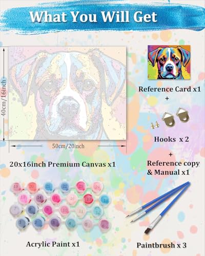 TOCARE Boxer Paint by Numbers Kit for Adults Beginner, Dog Paint by Number Canvas Kit, Acrylic Adults' Paint-by-Number Kits for Dogs Lovers 16x20inch (Without Framed) - color: TC-OPC-362