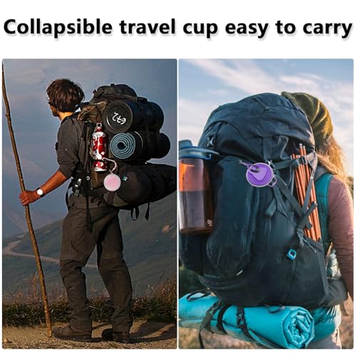 Litoexpe 2 Pack Silica gel Collapsible Travel Cup 270ml, Pink & Purple | with Lids, Portable Folding Camping Cup, for Camping and Travel - color: Pink & Purple