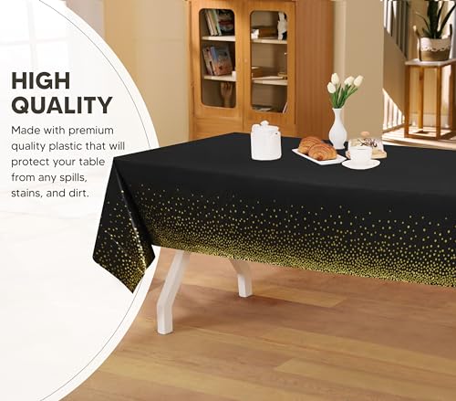 Utopia Kitchen Plastic Table Cloth Disposable (12 Pack - 54x108 Inch) Black Gold Dots Rectangle Tablecloth Waterproof Stain Resistant Party Table Cover - color: Black Gold Dots, size: 54X108 Inch - 12PC