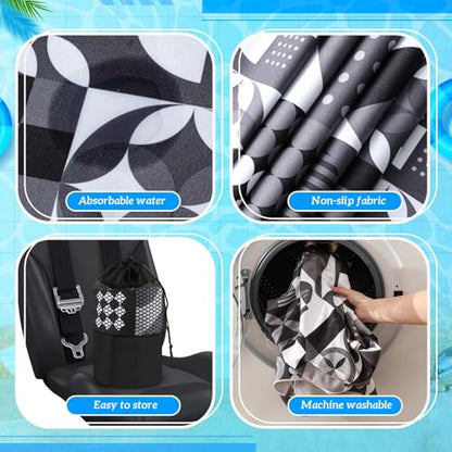 Hahafelt 2 Pack Car Seat Towel Cover with Storage Bag, Black White Abstract | 63 x 32 in Car Towel Seat Cover Non Slip Waterproof, Gym Workout Swimming Running, Machine Washable Sweat Absorbent Protector - style: Black White Abstract