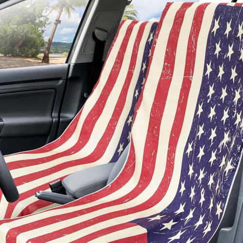 Hahafelt 2 Pack Car Seat Towel Cover with Storage Bag, American Flag | 63 x 32 in Car Towel Seat Cover Non Slip Waterproof, Gym Workout Swimming Running, Machine Washable Sweat Absorbent Protector - style: American Flag