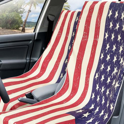 Hahafelt 2 Pack Car Seat Towel Cover with Storage Bag, American Flag | 63 x 32 in Car Towel Seat Cover Non Slip Waterproof, Gym Workout Swimming Running, Machine Washable Sweat Absorbent Protector - style: American Flag
