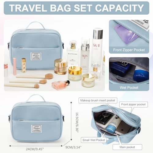 Gym Bag Womens with Shoes Compartment Travel Duffel Bag Ligh Blue - color: B3-Light Blue+Toiletry Bag