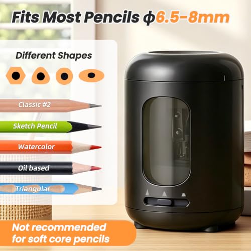 deli Electric Pencil Sharpener,3 Sharpness Modes,Battery Operated(6.5-8mm) | for No.2/Colored Pencils,Portable Pencil Sharpener for Classroom/School/Home/Office, Black - color: Black