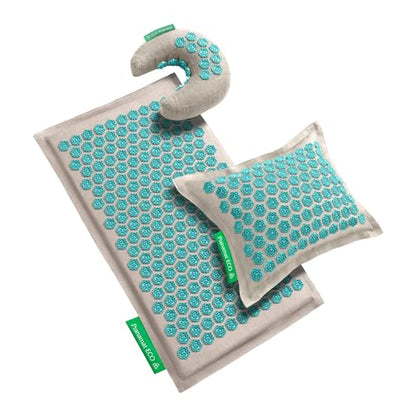 Pranamat Acupressure Large Mat with Regular & Moon Pillow Set, Premium Acupressure Therapy for Pain Relief and Relaxation, Handcrafted in Europe with Sustainable and Natural Materials (Lagoon) - color: Lagoon