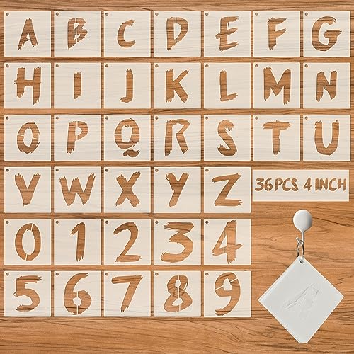 36Pcs Letter Stencils, Reusable Numbers & Alphabet Stencils, 4 inch,Cursive | Reusable, Numbers & Alphabet, For Painting on Wood, Wall, Fabric, Rock, Chalkboard, Signage, Spray Painting Compatible - size: 4 IN