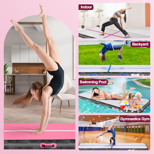 Inflatable Gymnastics Mat Air Tumble Track Tumbling Mats with Pump - color: Pink Black, size: 10ft*5ft*6inch(3m*1.5m*15cm)