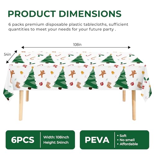 6 Pack Christmas Tree Tablecloth Disposable Plastic Tablecloth Table Cover for Christmas Party Decoration Supplies 54 x 108 Inches (Christmas Tree) - color: Christmas Tree