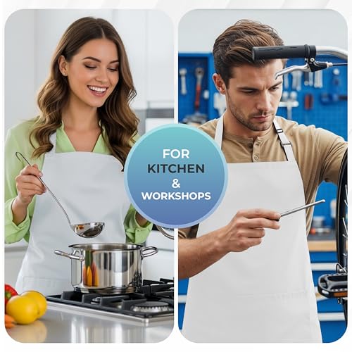 Utopia Kitchen 4 Pack Bib Apron Adjustable with 2 Pockets, Water and Oil Resistant, Cooking Kitchen Chef Apron for Women Men - color: White