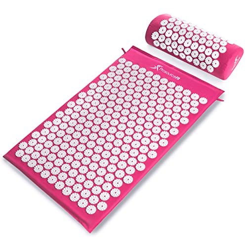 ProsourceFit Acupressure Mat and Pillow Set for Back/Neck Pain Relief and Muscle Relaxation, Pink - color: Large - Pink/White, size: Large