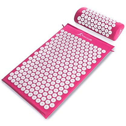 ProsourceFit Acupressure Mat and Pillow Set for Back/Neck Pain Relief and Muscle Relaxation, Pink - color: Large - Pink/White, size: Large