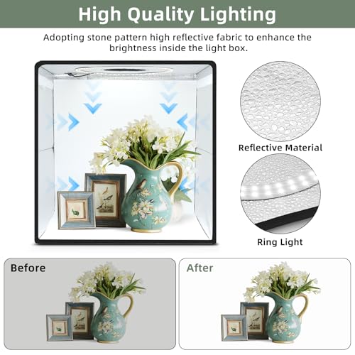 Lightdow 10"x10"x10" Photo Studio Light Box Photography with 96 LEDs (CRI>95), 6 Backdrops - Portable/Dimmable/Versatile Folding Shooting Tents for Toys/Jewelry/Watches/Cosmetics Photography - size: 10"x10"x10"