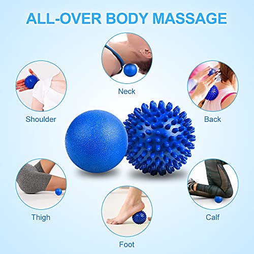 URAQT Spiky Massage Ball Set, 2 Pack Physical Therapy Massage Balls, Hard Lacrosse Ball & Spiky Massage Ball for Myofascial Release and Trigger Point Deep Tissue Massage (Blue) - color: 2pcs