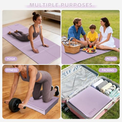 LVME Foldable Yoga Mat,（75"x31.5"）Extra Large Travel Mat - color: Lavender Purple