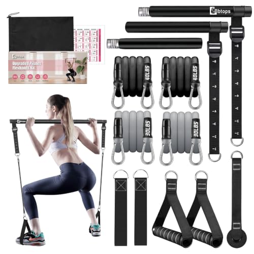 Bbtops Pilates Bar Kit with Resistance Bands,Pilates Bar with Stackable Bands Workout Equipment for Legs,Hip,Waist and Arm,Exercise Fitness Equipment for Women & Men Home Gym Yoga Pilates - color: Matte Black