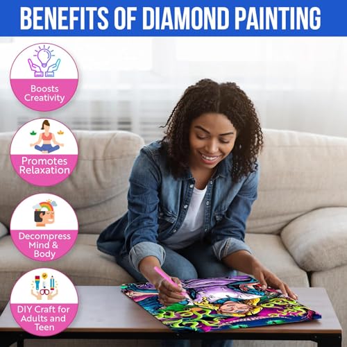 Modern Merch Alice in Wonderland Diamond Art Kits for Adults 'We're All Mad Here' 5D Diamond Painting for Adults, DIY Trippy Wall Art, Cross Stitch Gem Art, Full Round Drill 12x16 - color: Alice in Wonderland