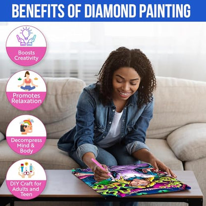 Modern Merch Alice in Wonderland Diamond Art Kits for Adults 'We're All Mad Here' 5D Diamond Painting for Adults, DIY Trippy Wall Art, Cross Stitch Gem Art, Full Round Drill 12x16 - color: Alice in Wonderland