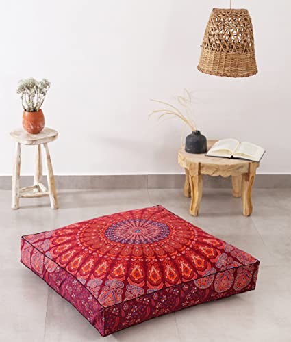 Popular Handicrafts Square Hippie Mandala Floor Pillow Ottoman Pouf Cover - Indian Peacock Daybed Oversized Cotton Cushion Cover Heavy Duty Zipper Seating Ottoman Dog - Pets Bed Cover 35" Maroon - color: Maroon # 1_s, size: 35" x 35" (Pack of 1)