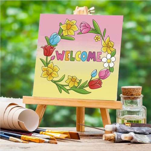 Anseal 12 Packs Pre Drawn Canvas to Paint, 4" X 4" Spring Pre-Printed Paint Party, Pre Stretched Canvas Outline Painting Boards for Paint Lovers, Party Favor - style: Spring