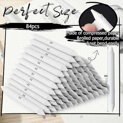 Fulmoon 84 Pcs Blending Stumps Set, Paper Art Blenders for Drawing Sketch Shading Pencil Oil Pastel Blender Tools Drawing Supplies for Charcoal Graphite Pastel Ideal for Artists Students and Beginners - style: Blending Stump
