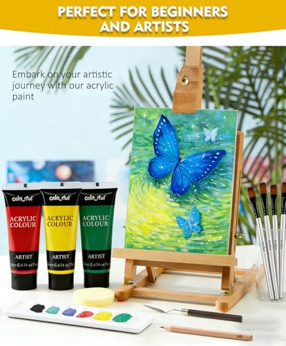 Colorful Artist Acrylic Paint Set, 16 Pack with Brush & Palette, Craft Paint