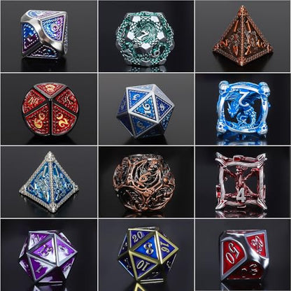 QMAY Mystery Dice Set – 7 Pcs Metal Polyhedral Dice + 1 Pcs Velvet Bag - style: 1 bag Metal Mystery Dice