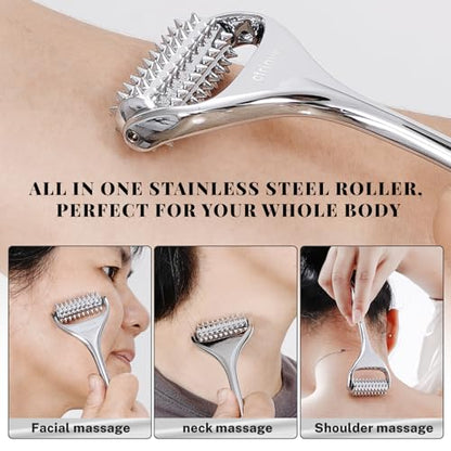 Acupuncture Massage Roller with Acupressure Spikes Roller Massager | Stainless Steel Massage Tool Face Roller, Back Leg Finger Foot Roller, Spiky Massage Roller for Muscle Rolling Massage