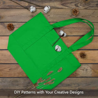 TOPDesign 1-Pack Canvas Tote Bag with an External Pocket, Reusable Grocery Shopping Bag, Top Zipper Closure, Daily Essentials (Lime Green) - color: Lime Green