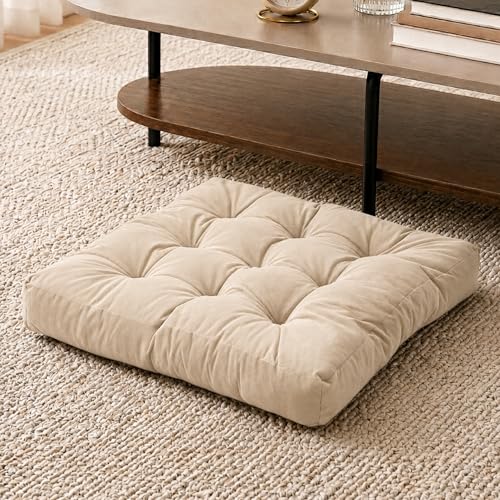 Floor Pillow for Adults, Velvet Floor Cushion, 22 x 22 Inch, Beige - color: Beige, size: 1pack