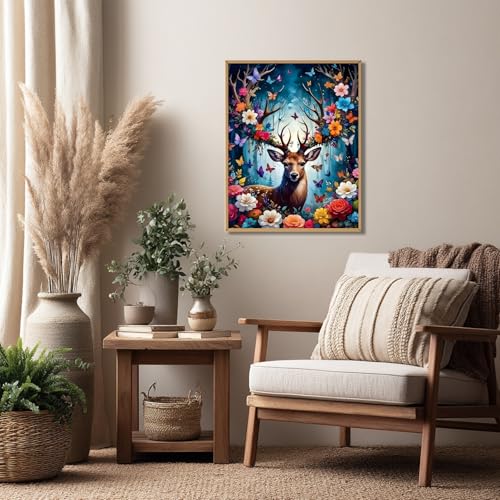 Reivworl Deer Paint by Numbers Kit for Adults Beginner 16×20 inch | Deer Paint by Number Kits 16×20 inch, Crafts on Canvas with Gifts. - color: 21-Deer