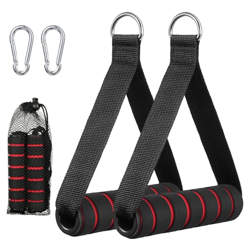 flintronic Exercise Handle, Resistance Bands Handle, Replacement Handle Attachments for Cable Machine Pulleys, Gym Handles with 2 Heavy Duty Carabiner Hooks, for Fitness Workout Gym Pilates Yoga