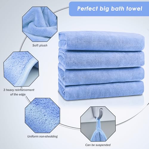 GraceAier Microfiber Bath Towels 4 Pack, 28x56 Inch Coral Velvet Quick Dry Towel Set, Highly Absorbent, Ultra Soft & Lint-Free for Bathroom, Gym, Travel and Swim - color: Microfiber-light Blue