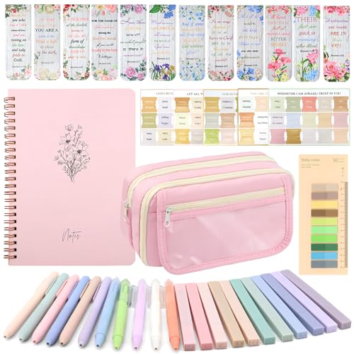 Soleeya Bible Journaling Kit with Box, Women's Bible Study Supplies Journaling Kit, No Bleed Highlighters, Christian Gifts for Women Includes Tabs, Sticky Notes, Magnetic Bookmarks, Pencil Case
