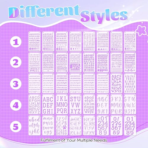40 Pcs Letter Stencils for Painting,Alphabet & Number Templates for Journal | Letter & Number Stencils, 6 Size Options From 0.3 To 1.45 Inch, Reusable Pet Plastic, Ideal For Journaling, Scrapbooking