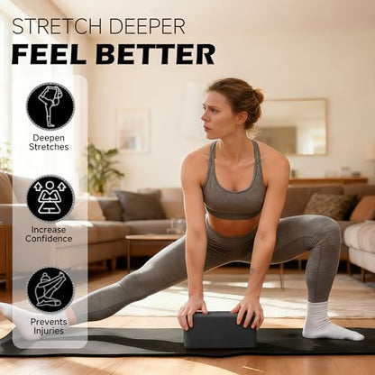 Leikefitness Yoga Blocks 2 Pack,Lightweight-High Density Eva Foam Soft Non-Slip for Yoga, Pilates, Meditation 9"×6"×3" - color: Black