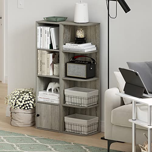 Furinno Pasir 4-Tier Corner Open Shelf Bookcase, French Oak | 9.3 x 12 x 41.4, Bookshelf, Standing Bookcase, for Organization and Storage, for Living Room, Bedroom, Home Office - color: French Oak, size: 4-Tier Corner