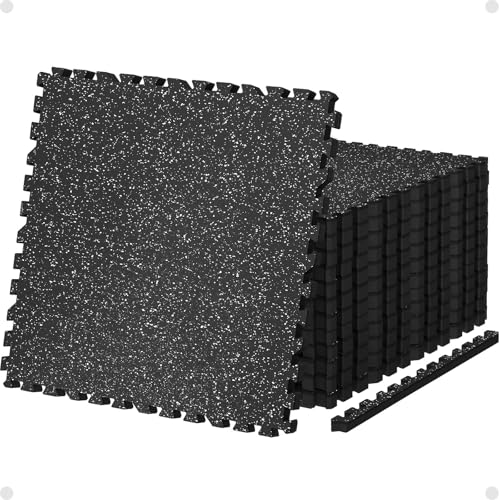AIRHOP 0.79" Thick Gym Flooring for Home Gym, 24 Sq Ft Rubber Top Gym Mat - color: Black/White, size: 24 Sq Ft (6 Tiles)