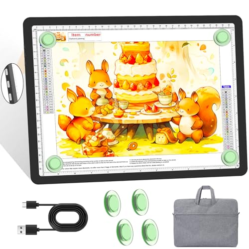 KOBAIBAN A4 Magnetic Light Box with Bag, Rechargeable Diamond Art Light Board with Side Physical Buttons, 3 Color Light Modes Super Bright Light Pad Light Table for Tracing, Drawing, Sketching (Black) - size: A4 with Bag